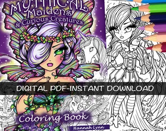 PDF DIGITAL Mythical Maidens & Curious Creatures Coloring Book Hannah Lynn Printable Coloring Pages