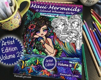 Wire Bound Maui Mermaids Vol 2 Artist Edition Quality Spiral Coloring Book Adults Kids Fantasy Mermaid Art Hannah Lynn for Markers Pencils
