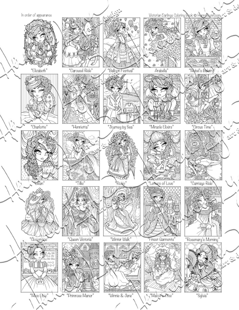 PDF DIGITAL Victorian Darlings Coloring Book Hannah Lynn Printable Coloring Pages image 3