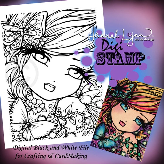 Printable Digi Stamp April Fairy Butterfly Coloring Page Fun Etsy