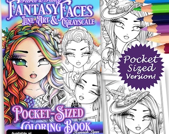 Autographed Pocket Sized Paperback Coloring Book Adult All Ages Fantasy Mermaid Fairy Art by Hannah Lynn Fierce & Fancy Fantasy Faces