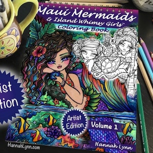 Wire Bound Maui Mermaids Volume 1 Artist Edition Quality Coloring Book Adult Kids Fantasy Mermaid Art by Hannah Lynn for Markers Pencils