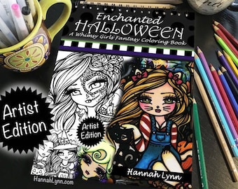 Artist Edition Coloring Book Wire Bound Adult All Ages Fantasy Halloween Art by Hannah Lynn Enchanted Halloween