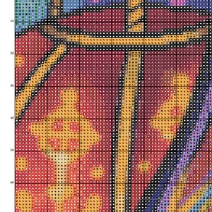 K&ouml;nnte beinhalten: Ein Kreuzstichmuster mit dem Text "Chinese New Year" oben. Das Design zeigt ein farbenfrohes, geometrisches Muster mit roten, orangen, gelben, blauen und violetten Farbt&ouml;nen. Das Muster besteht aus kleinen Quadraten.