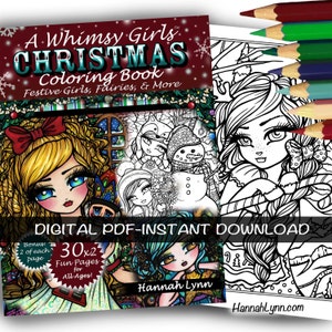 PDF DIGITAL Printable Coloring Book A Whimsy Girls Christmas All Ages Fantasy Mermaid Fairy Art by Hannah Lynn image 1