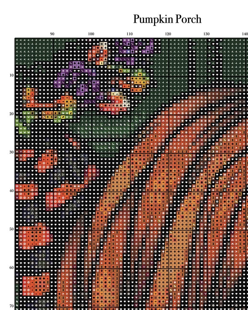 Pumpkin Porch CROSS STITCH PDF Chart Download Printable Pattern Whimsy Girls Art Hannah Lynn image 2
