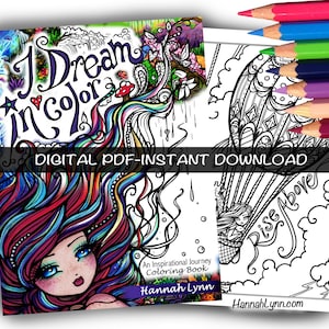 PDF DIGITAL Printable Coloring Book I Dream in Color Inspirational Journey All Ages Fantasy Mermaid Fairy Art by Hannah Lynn