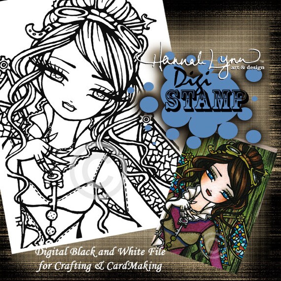 printable digi stamp stained glass steampunk fairy coloring page fun  fantasy art hannah lynn