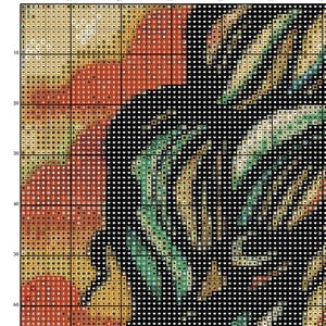 Puede incluir: Un patr&oacute;n de punto de cruz detallado con un dise&ntilde;o floral. El patr&oacute;n presenta una mezcla de colores, incluyendo negro, naranja, verde y amarillo. La palabra "Showtime" est&aacute; en la parte superior. El dise&ntilde;o est&aacute; hecho de peque&ntilde;os cuadrados y s&iacute;mbolos.