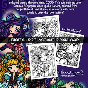 Enchanted Faces Printable Coloring Book Enchanted Faces All Ages Fantasy Mermaid Fairy Easy Simple Line Art Large Print by Hannah Lynn image 2