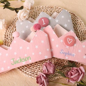 Corona di compleanno per bambini con nome ricamato e personalizzata, cappello di compleanno per bambini, corona in tessuto, cappello da festa personalizzato, accessorio per torta Smash.