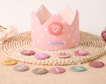 Corona de cumpleaños para bebé con nombre bordado colorido, gorro de cumpleaños infantil, corona de tela, gorro de fiesta personalizado, accesorio para tarta de cumpleaños, disfraz de cumpleaños