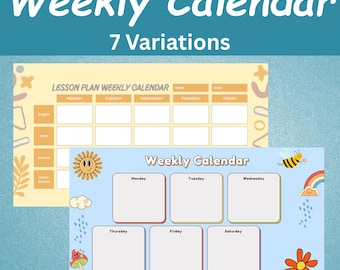 Calendario semanal para niños - Horario de educación en casa para niños pequeños - Planificador semanal imprimible - Planificador de estudio para niños - Descarga digital instantánea