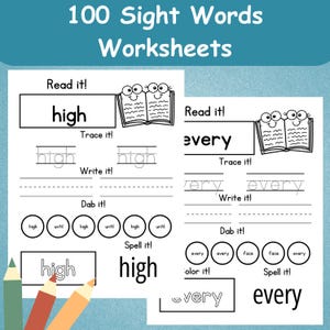 100 Printable Sight Words Worksheets | Kindergarten-1st Grade Sight Words Worksheets | Handwriting and Spelling Activity | PreK Worksheets
