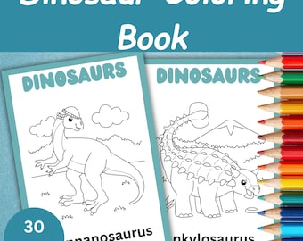 30 Dinosaur Coloring Book | Printable Dino Coloring Pages for Kids | Preschool Coloring Worksheets | Toddler Busy Book | Homeschool Resource
