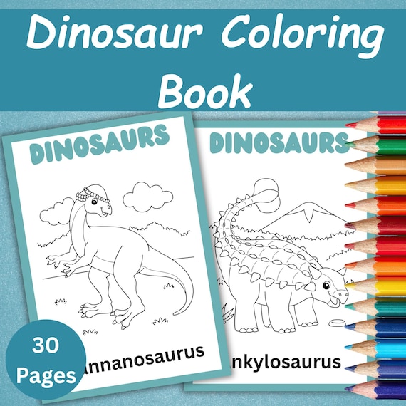 30 Dinosaur Coloring Book | Printable Dino Coloring Pages for Kids | Preschool Coloring Worksheets | Toddler Busy Book | Homeschool Resource