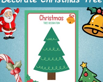 Christmas Tree Decorating Activity | Preschool & Kindergarten Holiday Craft | Printable Christmas Worksheet | Christmas Tree Coloring Pages