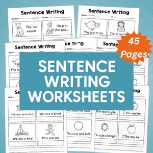 45 Sentence Writing Worksheets | Writing Practice Activity For Kids | Printable Sentence Building | Sight Words 1st-3rd Grade ELA Worksheets