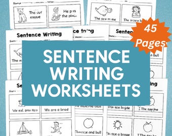 45 Sentence Writing Worksheets | Writing Practice Activity For Kids | Printable Sentence Building | Sight Words 1st-3rd Grade ELA Worksheets