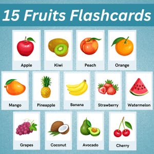 15 tarjetas didácticas de frutas / Imprimibles de frutas para niños / Tarjetas didácticas Montessori / Tarjetas educativas para niños pequeños / Aprendizaje de frutas para preescolar y jardín de infantes