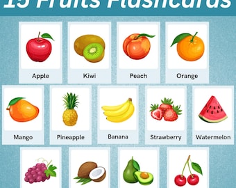 15 Fruits Flashcards | Kids Fruits Printables | Montessori Flashcards | Toddler Educational Cards | Preschool & Kindergarten Learning Fruits
