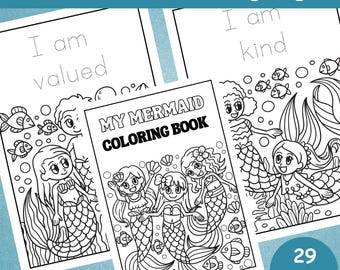 Kleurboek zeemeermin voor kinderen | Zomer kleurplaten | Afdrukbare oceaankleurplaten | Onderwatermeerminactiviteit | Zomeractiviteit