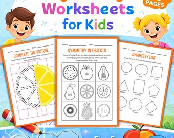20 Simple Symmetry Worksheets | Preschool Symmetry Drawing Activity | Symmetry Line Pattern | Homeschool Printables