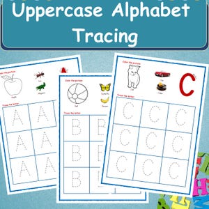 Uppercase Alphabet Tracing Worksheets | Kids Printable Letter Tracing | Learning Letters | Preschool Handwriting Practice Toddler Worksheets