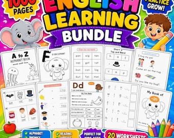 English Language Learning Bundle | 1000+ Vocabulary Learning Worksheets | Homeschool Teachers Resources | Printable Toddler Worksheets
