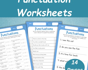 14 Punctuation Worksheets | Punctuation Practice Worksheets | Printable Grammar Activity | Punctuation Sentences | Homeschool Resources |