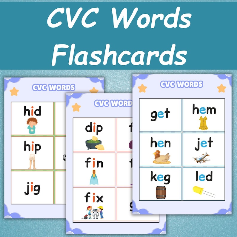 31 CVC Words Flash Cards | Montessori Phonics Cards | Preschool ...