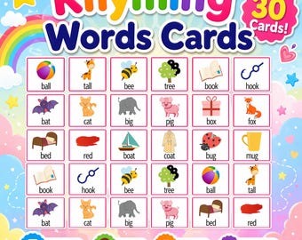 Rhyming Words Flashcards For Kid | Preschool Phonics Cards | Kindergarten Literacy Activity | Kids Learning Flashcards | Homeschool Resource