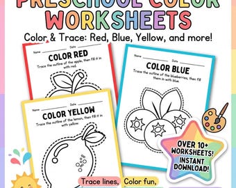 Preschool Color Tracing Worksheets: Fruits, Colors, Fine Motor Skills (PDF Download)