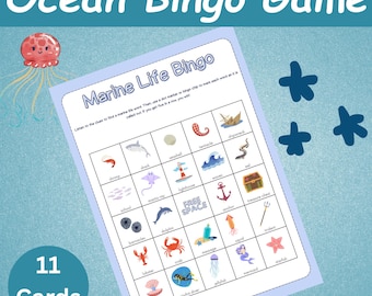Ocean Bingo Games - Under the Sea Bingo - Printable Ocean Bingo Cards - Kids Ocean Activity - Birthday Party Game
