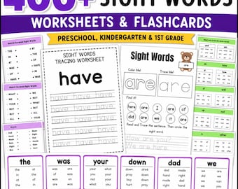 Sight Words Worksheets For Kids | Printable Sight Words Flashcards | Reading Learning Activity | 400+ Pages | Digital Download