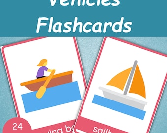 24 Vehicles Flash Cards For Kids - Preschool Transport Learning Cards - Printable Montessori Flashcards - Homeschool Resources