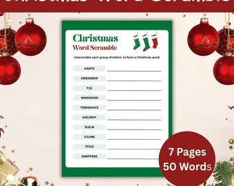 Christmas Word Scramble Game | Printable Christmas Game | Holiday Party Games | Xmas Word Scramble | Winter Kids Activity | Fun Word Game