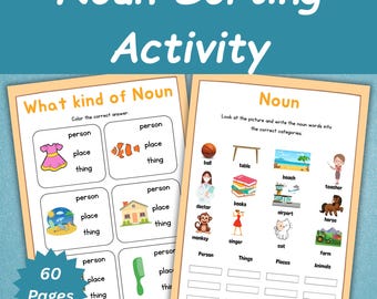Nouns Sorting | 60 Nouns Worksheet | Parts of Speech Worksheet | Kids Grammar Activities | Homeschool Worksheets | Toddler Busy Book |