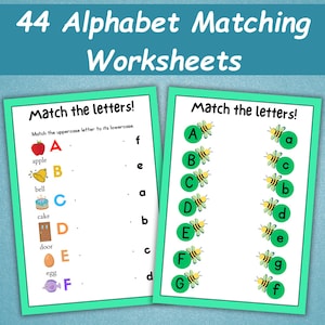 44 Alphabet Matching Worksheets | Letter Learning Activities | Montessori Education Printable | Homeschool Resource | Preschool Curriculum |