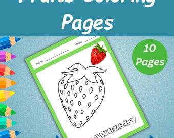 Kleurplaten schattig fruit voor kinderen | Kawaii kleurboek voedsel | Kleurplaten voor peuters | Eenvoudig activiteitenboek fruit | Kleurplaten kleuterschool