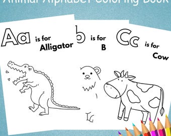 ABC Babyparty Malbuch | Ausmalbilder Tiere Alphabet Malvorlagen | Babyparty-Aktivität | Babys erstes ABC-Buch zum Ausdrucken
