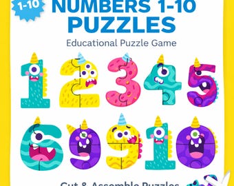 Numbers 1–10 Puzzle Printable | Monster Number Matching Game | Preschool Math Activity | Kids Learning Worksheet | Homeschool Printable PDF