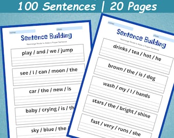 100 Build the Sentence Worksheets | Printable Sentence Writing Practice Activity | Preschool 1st Grade Worksheets | Homeschool Resources |