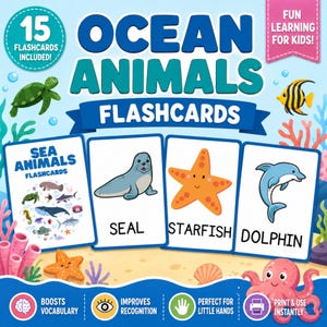 Schede didattiche sugli animali marini per bambini / Schede stampabili sugli animali oceanici / Apprendimento della vita marina per la scuola materna / Schede didattiche per i più piccoli