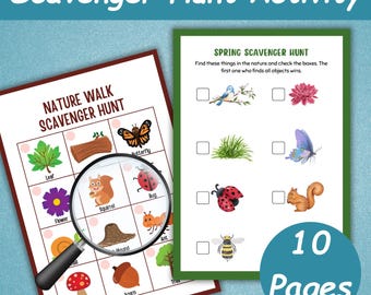 Natur Schnitzeljagd Printables | Kids Nature Jagdaktivitäten | Vorschul-Outdoor-Aktivitäten | Camping Spiele für Kinder | Naturstudie |