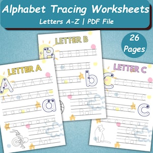 26 Alphabet Tracing Worksheet | Preschool ABC Tracing Book | Letter Tracing Toddler Worksheets | Kindergarten Handwriting Practice ABC Book