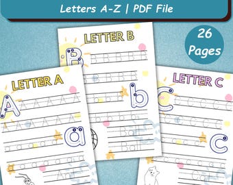 26 Alphabet Tracing Worksheet | Preschool ABC Tracing Book | Letter Tracing Toddler Worksheets | Kindergarten Handwriting Practice ABC Book