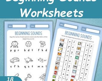 18 Beginning Sounds Worksheets | Preschool Phonics Worksheets | Initial Sounds Learning | Learn To Read | Homeschool Activities