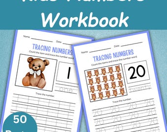 Cuaderno de ejercicios de números para niños en edad preescolar / Actividad de matemáticas para jardín de infantes / Hojas de trabajo de conteo para niños pequeños / Recursos para la educación en el hogar /