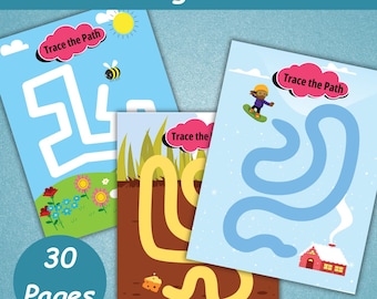 30 hojas de trabajo de calco para niños pequeños / Páginas de calco para preescolar / Actividad de calco para jardín de infantes / Libro de trabajo de calco imprimible / Libro de actividades para la educación en el hogar